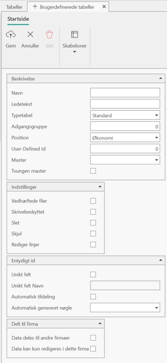User-defined tables - Uniconta